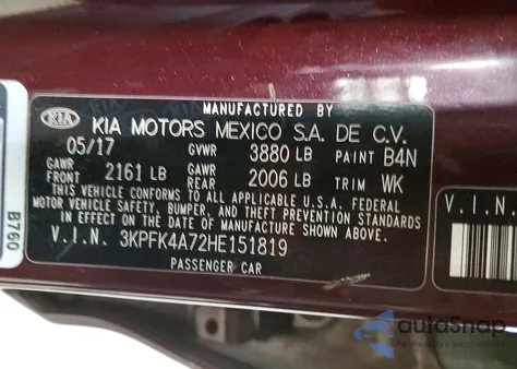 2017 Kia Forte Lx from USA, damaged, VIN 3KPFK4A72HE151819